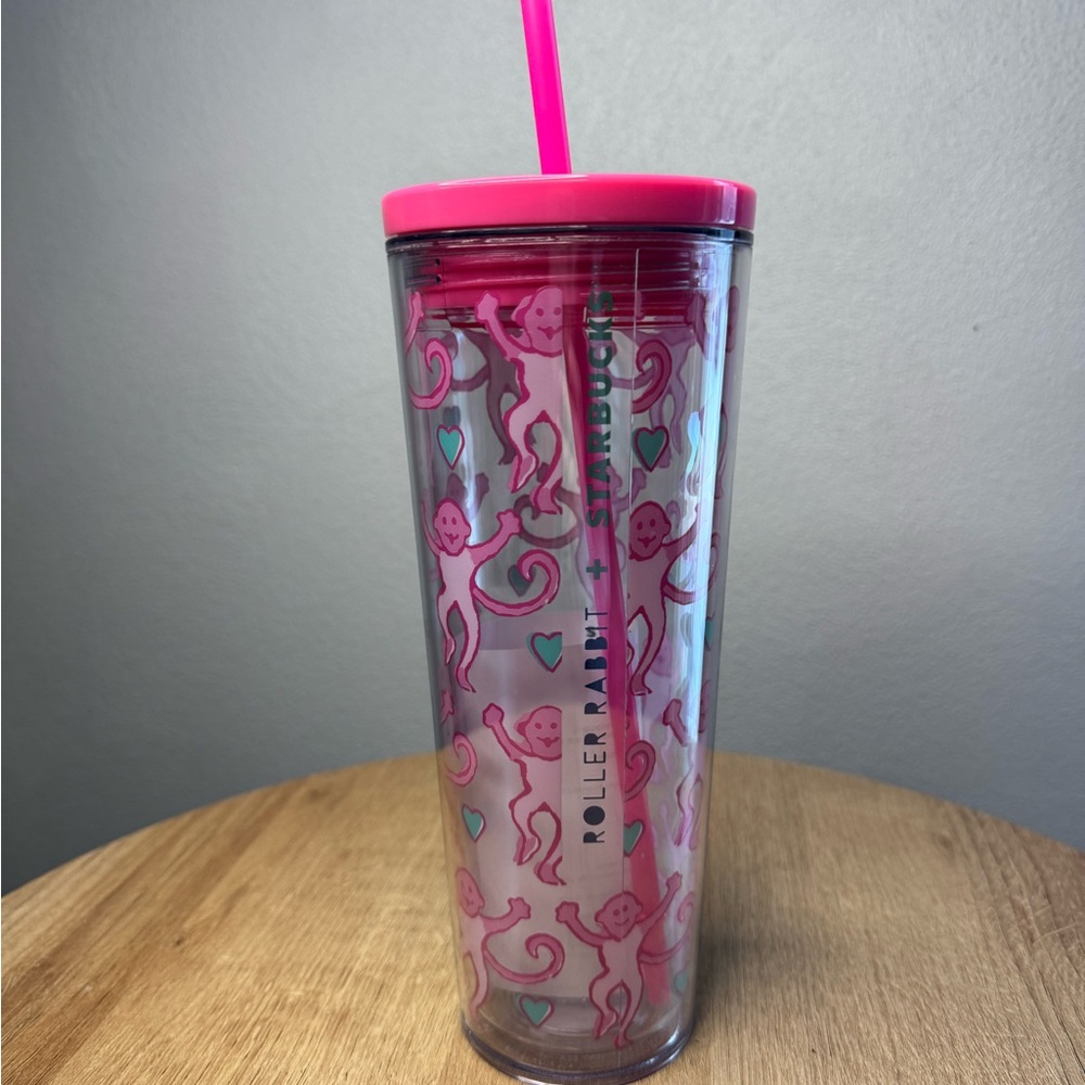 Starbucks x Roller Rabbit Pink Tumbler with Straw